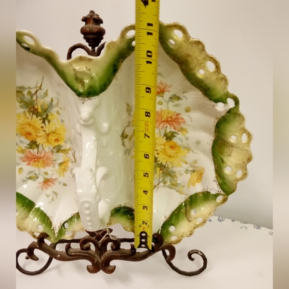 C T Carl Tielsch Double Sided Handle Lobster Bowl Ceramic Floral Rare Unique - Picture 2 of 6